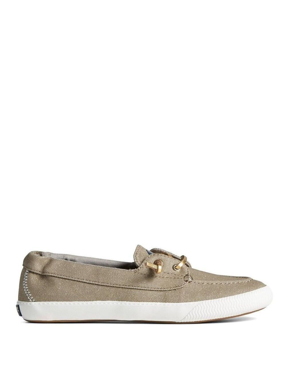 Sperry BNWT Women boat shoe glitter "lounge away 2" canvas taupe
